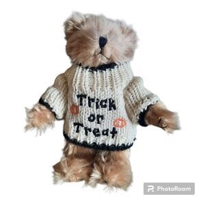 Berkeley Designs Trick Or Treat Halloween Light Brown Plush Bear 7" Sweater